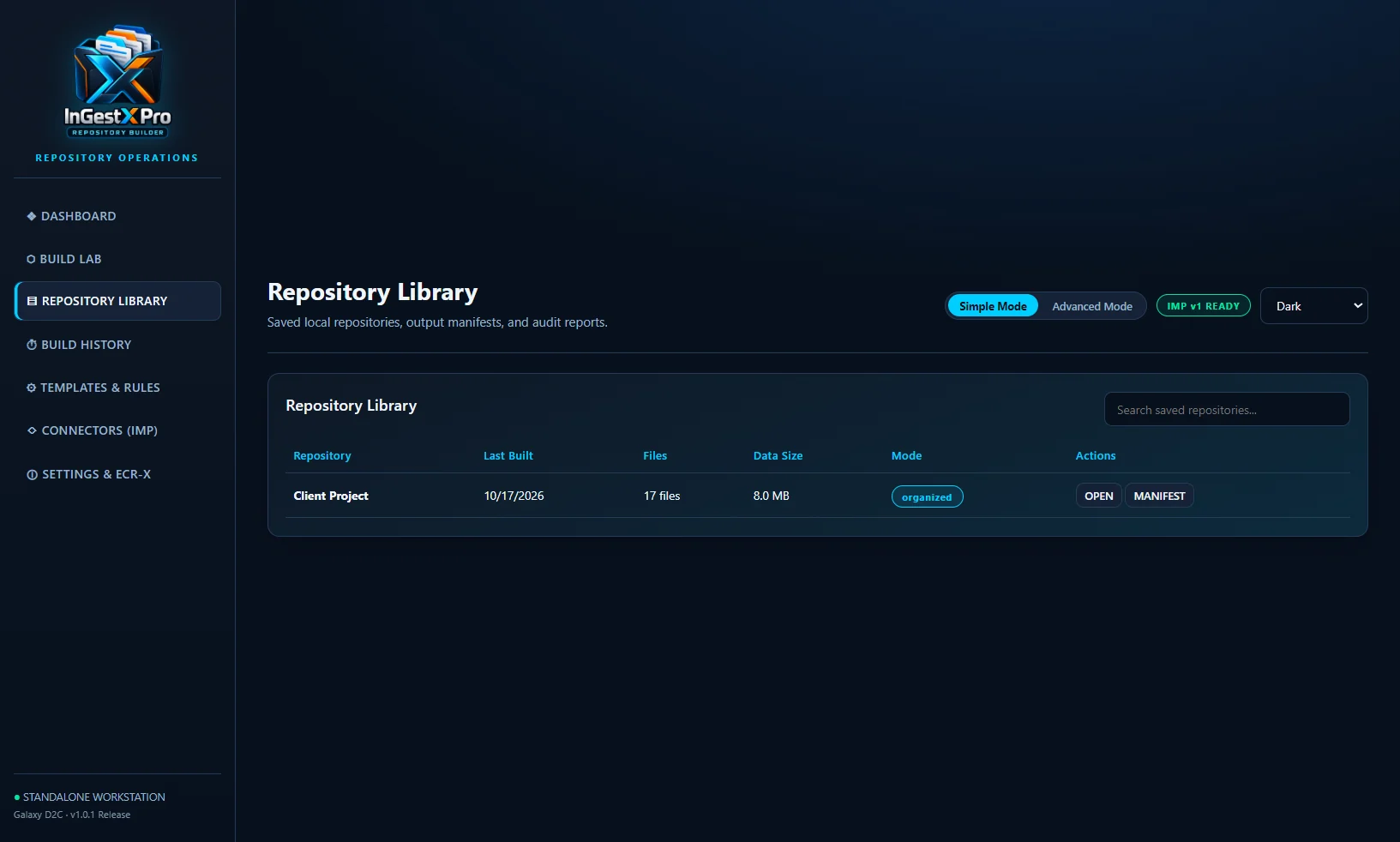 Repository library listing the repositories built on this PC